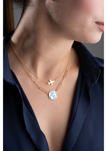 925 Ayar Gümüş Gold Dünya Kolye modelleri