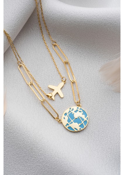 925 Ayar Gümüş Gold Dünya Kolye fırsatları