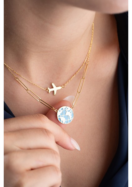 925 Ayar Gümüş Gold Dünya Kolye indirimleri