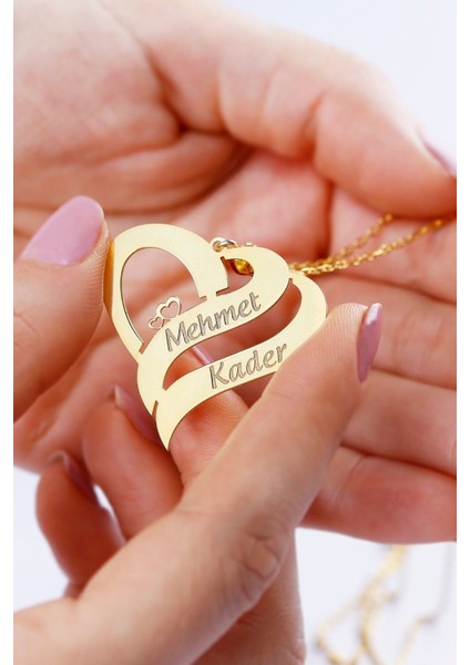 925 Ayar Gümüş Isimli Çift Şeritli Kalp Kolye