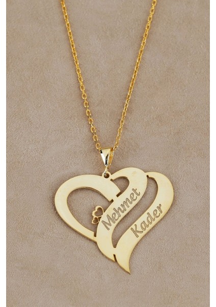 925 Ayar Gümüş Isimli Çift Şeritli Kalp Kolye fiyatları