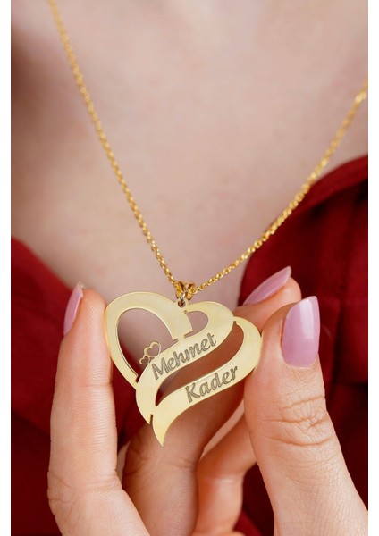 925 Ayar Gümüş Isimli Çift Şeritli Kalp Kolye modelleri