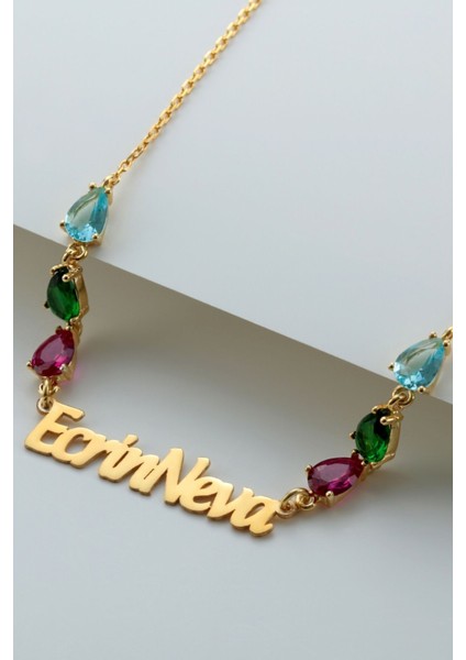 925 Ayar Gümüş Isimli Renkli Taş Kolye modelleri