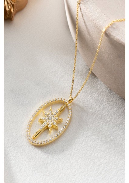 925 Ayar Gümüş Çift Taraflı Kutup Yıldızı Dönence Kolye