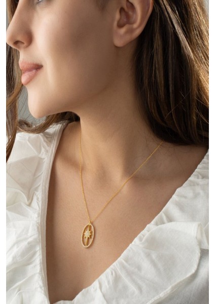 925 Ayar Gümüş Çift Taraflı Kutup Yıldızı Dönence Kolye modelleri