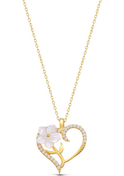 925 Ayar Gümüş Sedefli Gül Sarmaşık Kalp Kolye fiyatları