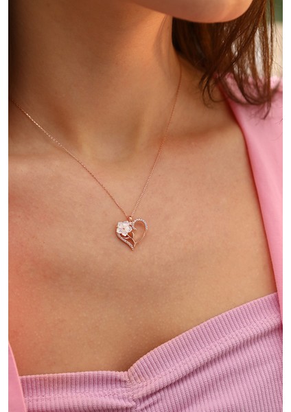 925 Ayar Gümüş Sedefli Gül Sarmaşık Kalp Kolye indirimleri