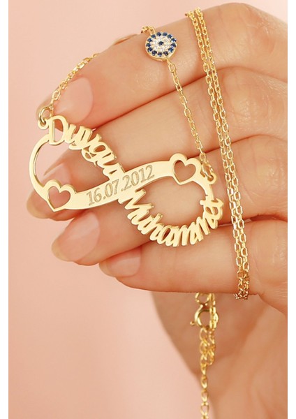 925 Ayar Gümüş Isimli Nazarlı Sonsuzluk Kolye