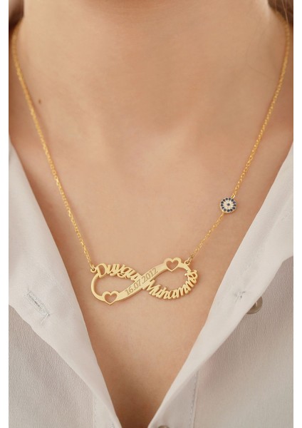 925 Ayar Gümüş Isimli Nazarlı Sonsuzluk Kolye fiyatları