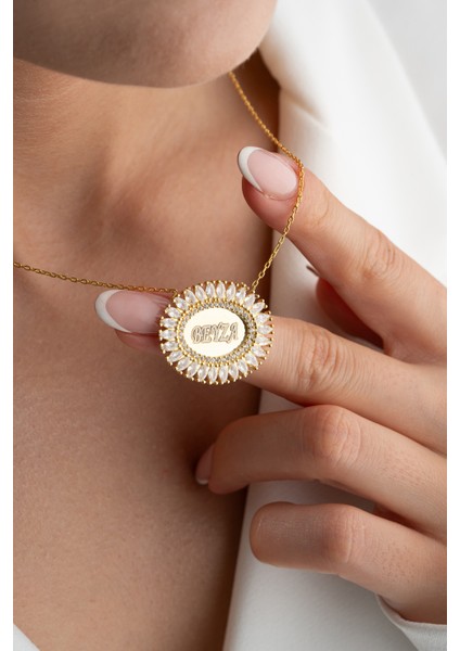 925 Ayar Gümüş Oval Baget Isimli Kolye indirimleri