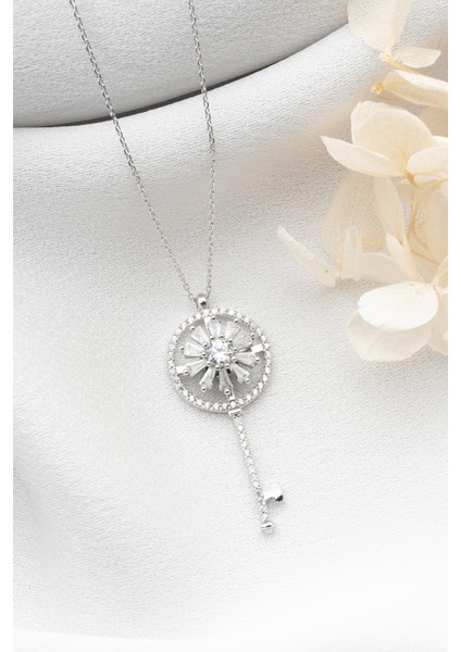 925 Ayar Gümüş Zirkon Taşlı Anahtar Kolye