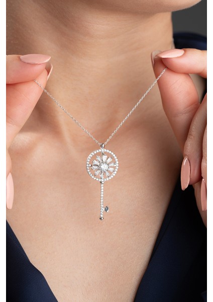 925 Ayar Gümüş Zirkon Taşlı Anahtar Kolye modelleri