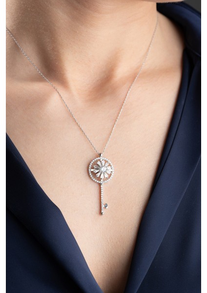 925 Ayar Gümüş Zirkon Taşlı Anahtar Kolye indirimleri