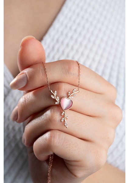 925 Ayar Gümüş Rose Daldaki Kalp Kolye fiyatları