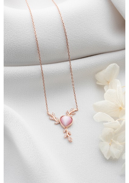 925 Ayar Gümüş Rose Daldaki Kalp Kolye modelleri