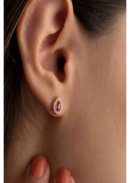 925 Ayar Gümüş Temmuz Ayı Doğum Taşı ( Ruby ) Kolye - Küpe Seti modelleri