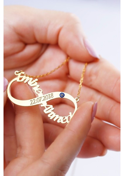 925 Ayar Gümüş Iki Isimli Sonsuzluk Kolyesi