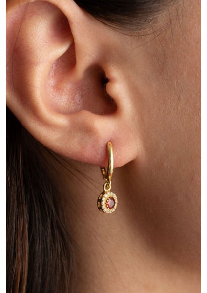 925 Ayar Gümüş Kırmızı Taşlı Kolye-Küpe Takı Seti