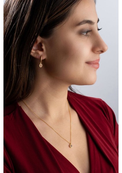 925 Ayar Gümüş Kırmızı Taşlı Kolye-Küpe Takı Seti modelleri