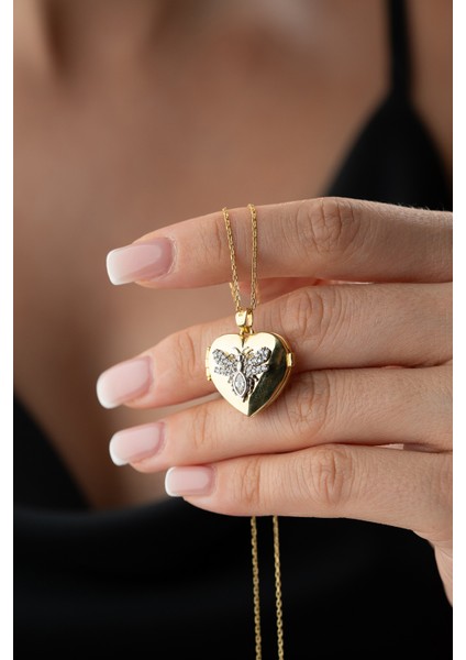 925 Ayar Gümüş Resimlik Kalpli Kelebekli Kolye fiyatları