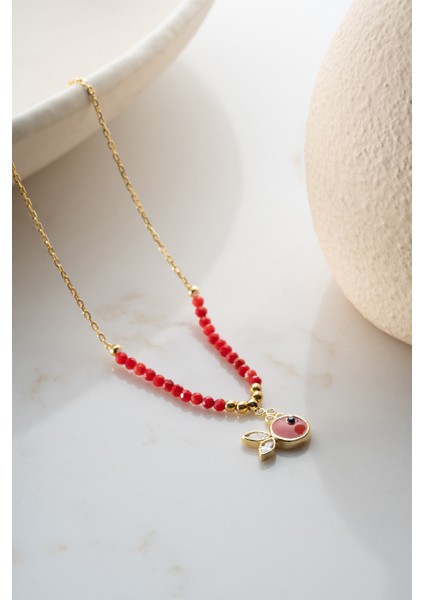 925 Ayar Gümüş Boncuklu Kırmızı Mineli Balık Kolye indirimleri