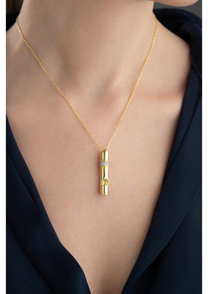 925 Ayar Gümüş Zirkon Taşlı Düdük Kolye