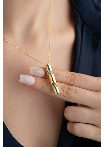 925 Ayar Gümüş Zirkon Taşlı Düdük Kolye fiyatları