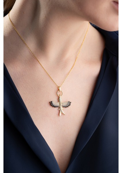 925 Ayar Gümüş Anka Kuşu Gold Kolye