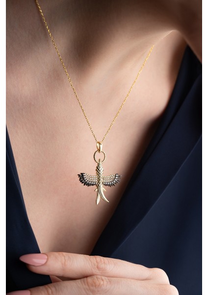 925 Ayar Gümüş Anka Kuşu Gold Kolye modelleri