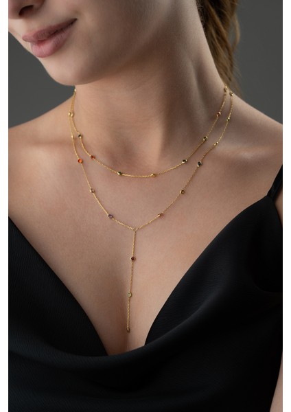 925 Ayar Gümüş Mix Taşlı Salaş Kolye