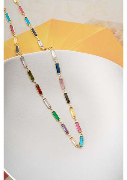 925 Ayar Gümüş Baget Mix Taşlı Kolye