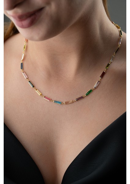 925 Ayar Gümüş Baget Mix Taşlı Kolye fiyatları