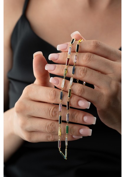 925 Ayar Gümüş Baget Mix Taşlı Kolye modelleri