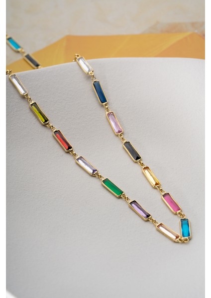 925 Ayar Gümüş Baget Mix Taşlı Kolye fırsatları