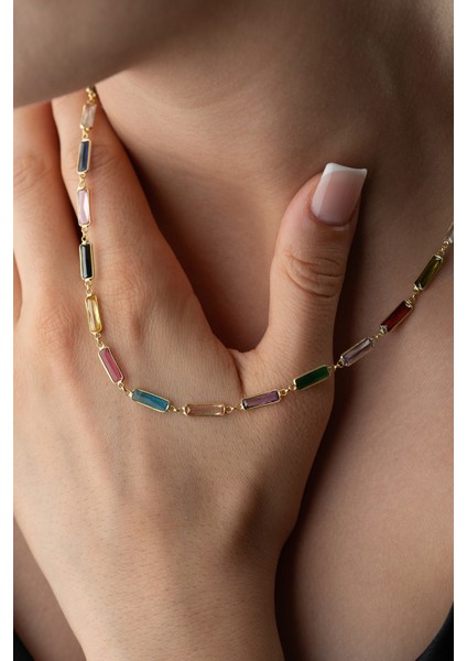 925 Ayar Gümüş Baget Mix Taşlı Kolye indirimleri