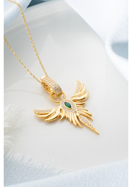 925 Ayar Gümüş Gold Zirkon Zümrüdüanka Kolye modelleri