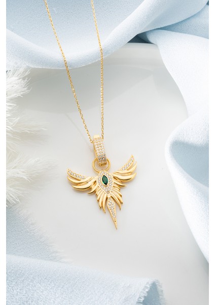 925 Ayar Gümüş Gold Zirkon Zümrüdüanka Kolye fırsatları