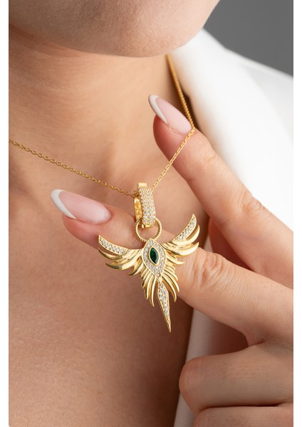 925 Ayar Gümüş Gold Zirkon Zümrüdüanka Kolye indirimleri