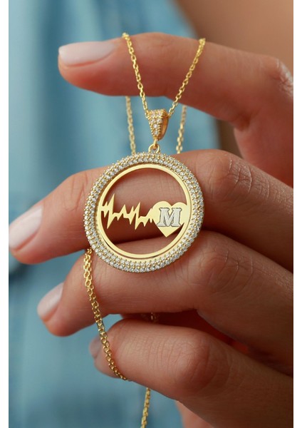 925 Ayar Gümüş Harfli Kalp Ritim Kolye