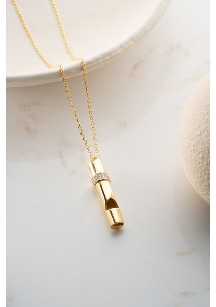 925 Ayar Gümüş Zirkon Taşlı Düdük Kolye fırsatları