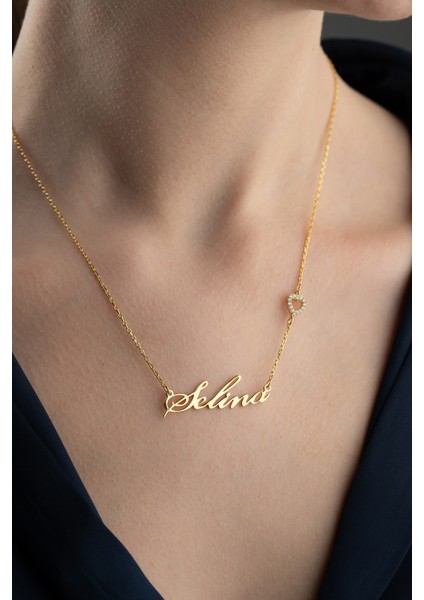 925 Ayar Gümüş Kişiye Özel Isimli Kalp Detaylı Kolye