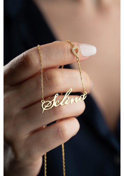 925 Ayar Gümüş Kişiye Özel Isimli Kalp Detaylı Kolye modelleri