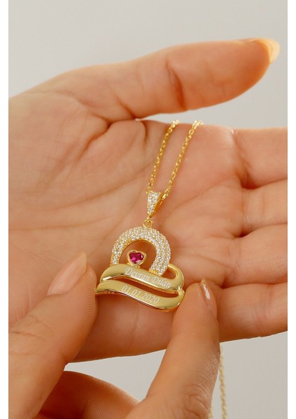 925 Ayar Gümüş Isimli Çift Şeritli Kalp Kolye