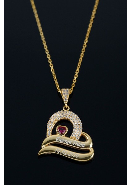 925 Ayar Gümüş Isimli Çift Şeritli Kalp Kolye modelleri