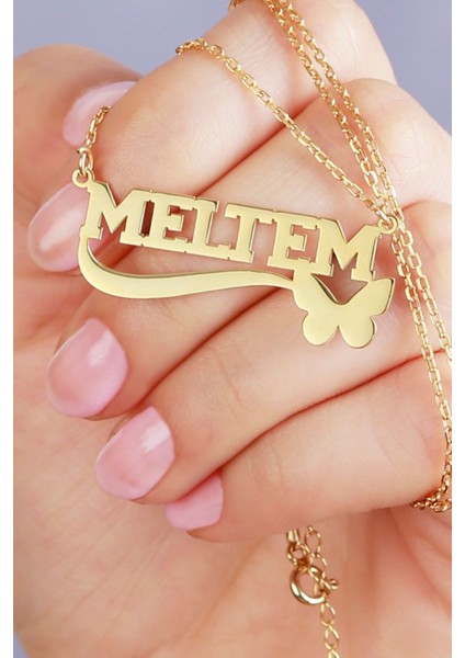 925 Ayar Gümüş Kelebekli Isimli Kolye