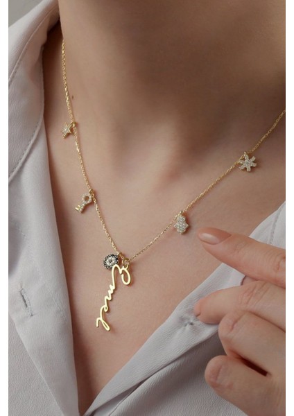 925 Ayar Gümüş Kişiye Özel Isimli Şans Kolyesi fiyatları