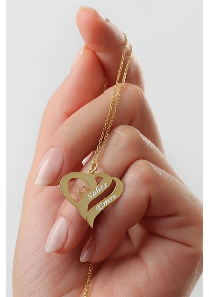 925 Ayar Gümüş Kişiye Özel Çift Kalpli Isimli Kolye