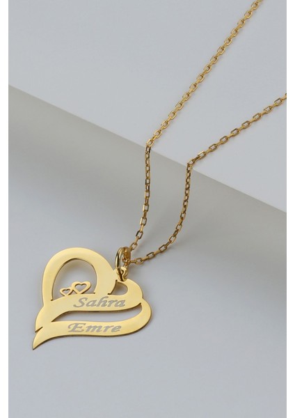 925 Ayar Gümüş Kişiye Özel Çift Kalpli Isimli Kolye modelleri