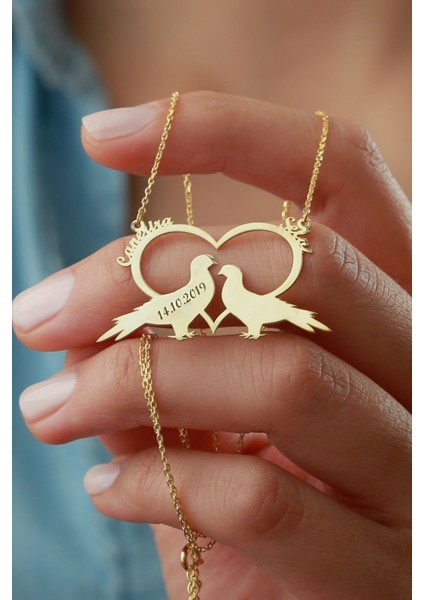 925 Ayar Gümüş Isimli Aşk Kuşları Kolye