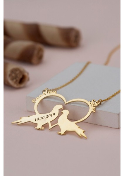 925 Ayar Gümüş Isimli Aşk Kuşları Kolye modelleri